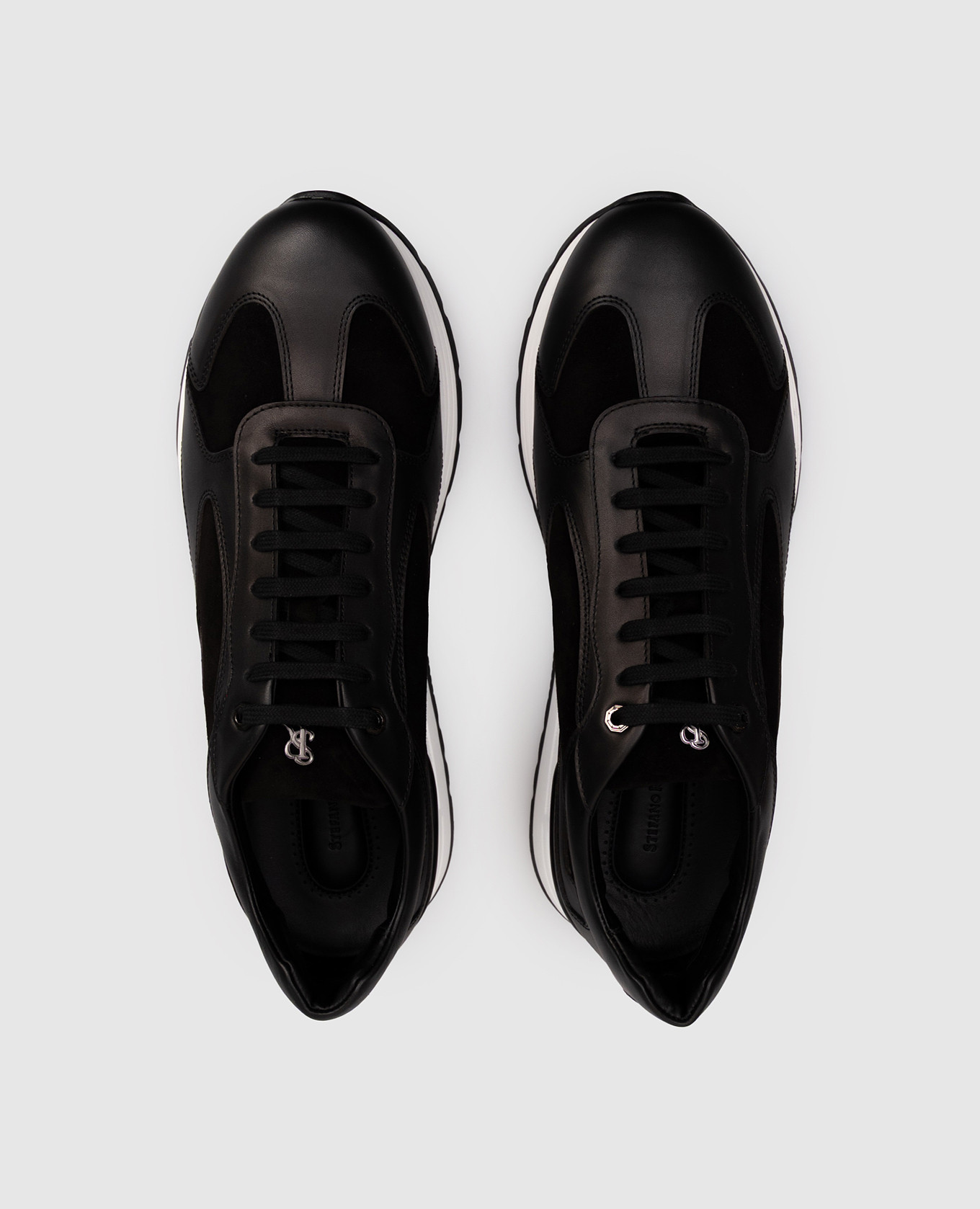 

Black leather sneakers with textured monogram logo Stefano Ricci