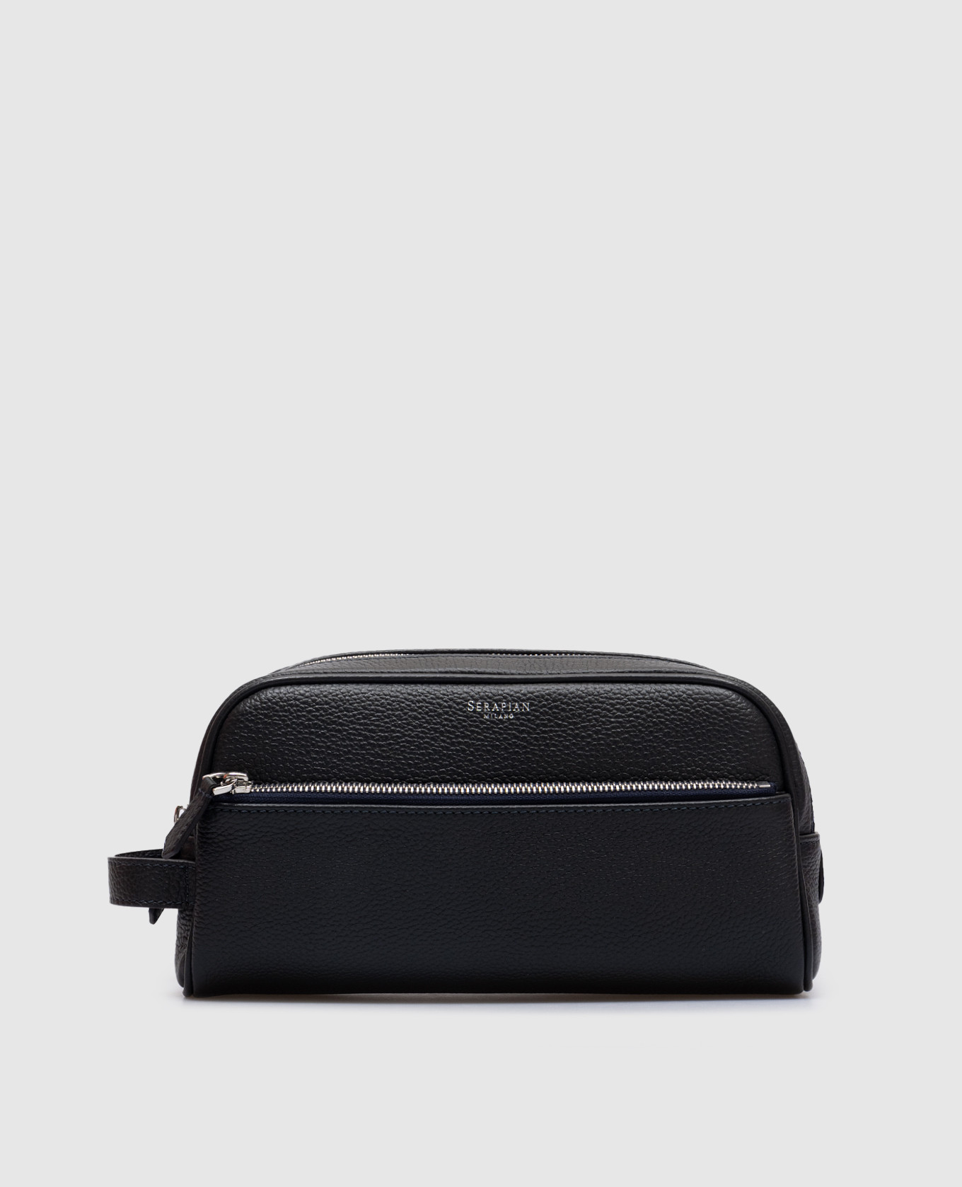 

Blue leather toiletry bag with logo print Serapian