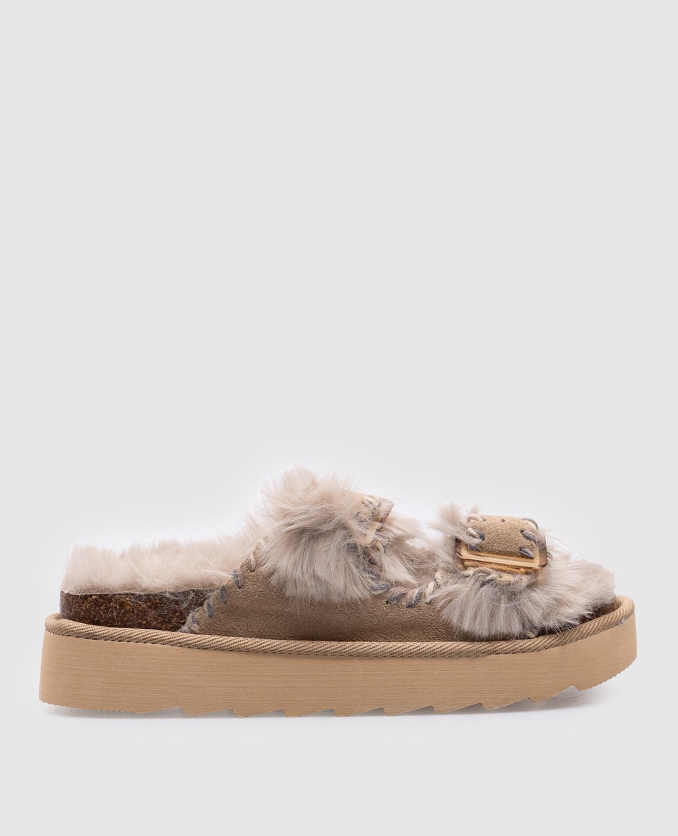 Beige suede flip-flops colors of california