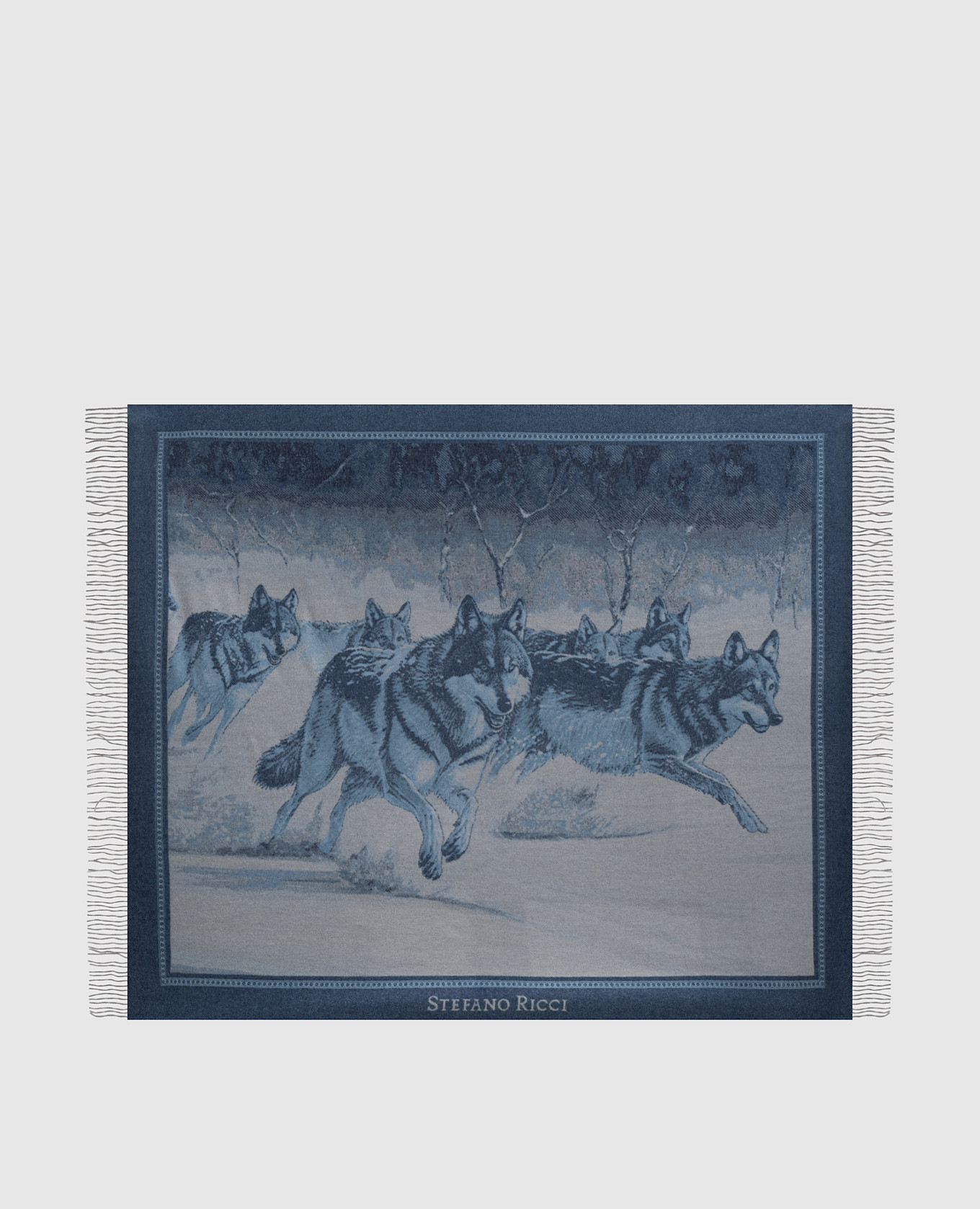 

Blue cashmere plaid with a pattern in the form of wolves Stefano Ricci