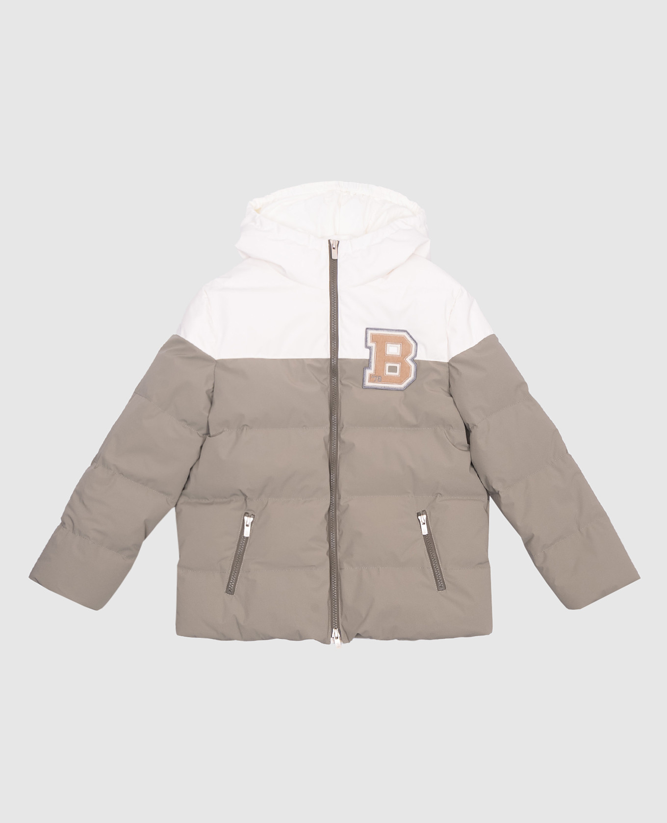 Children's green down jacket with a logo brunello cucinelli