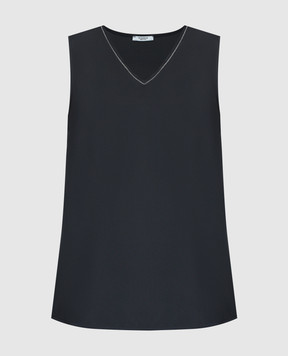 Peserico Blue silk top with monil chain S0869907325