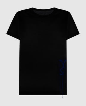 Y`S Yamamoto Black t-shirt with monogram logo embroidery YTT01670