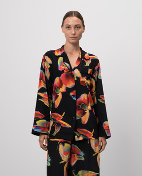 Alexander McQueen Black silk blouse with floral print 757226QCAHF
