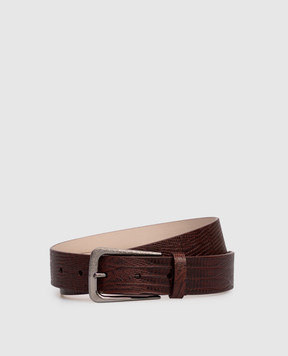 Brunello Cucinelli Burgundy leather belt with reptile leather embossing M0TEJC33M