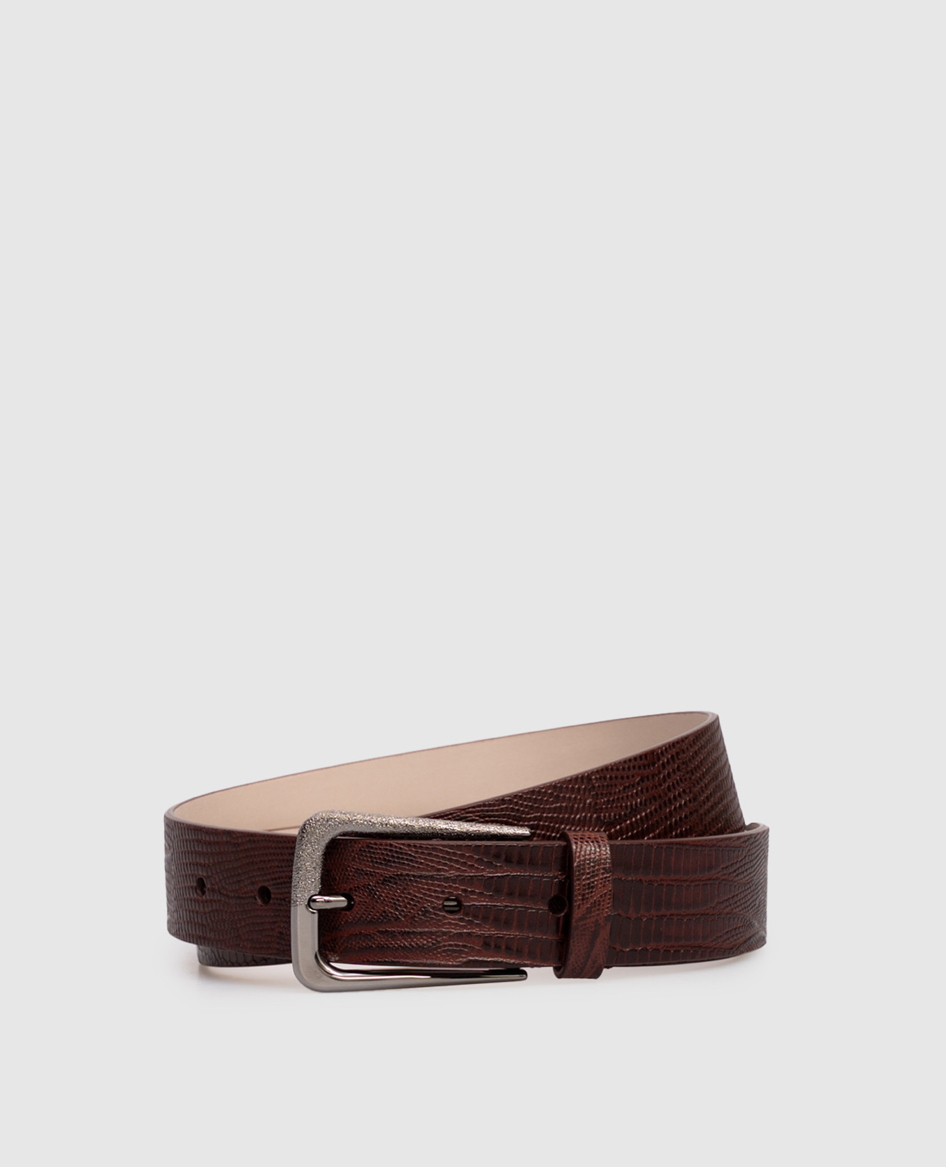 Burgundy leather belt with reptile leather embossing Brunello Cucinelli