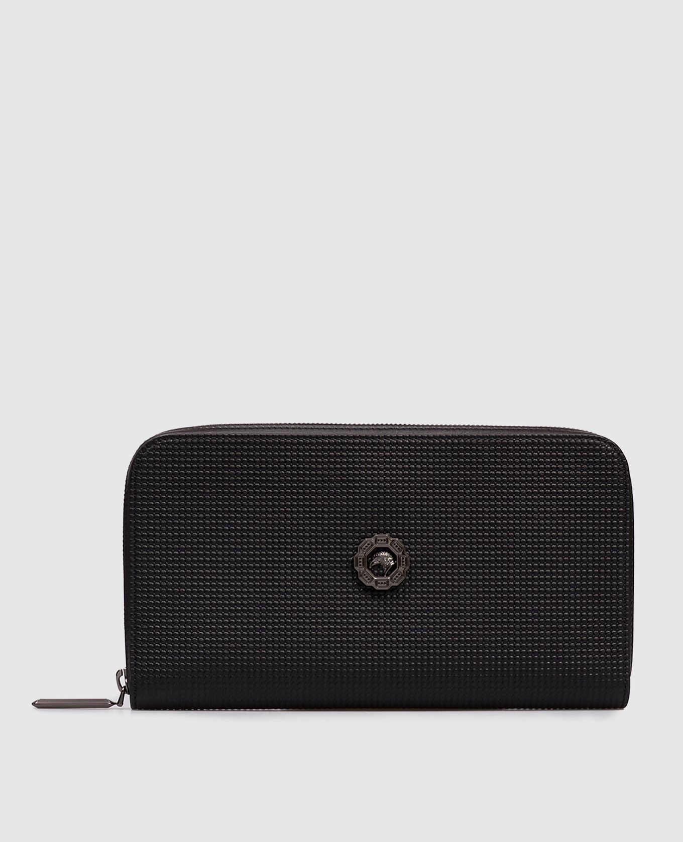 Black leather wallet with ruthenium-plated emblem Stefano Ricci
