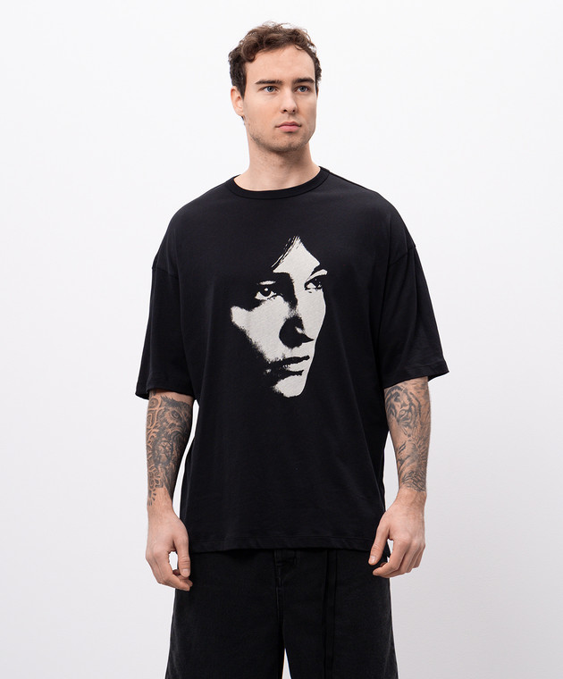 ANN DEMEULEMEESTER フォトプリント Tシャツ ブラック Ann Demeulemeester - Black T-shirt with October's portrait