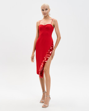 David Koma Red wool dress with asymmetric cut and sequins PF25DK45D