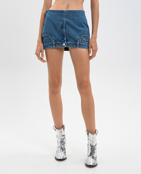 Vetements Blue denim mini skirt with logo patch WH76DK007VB