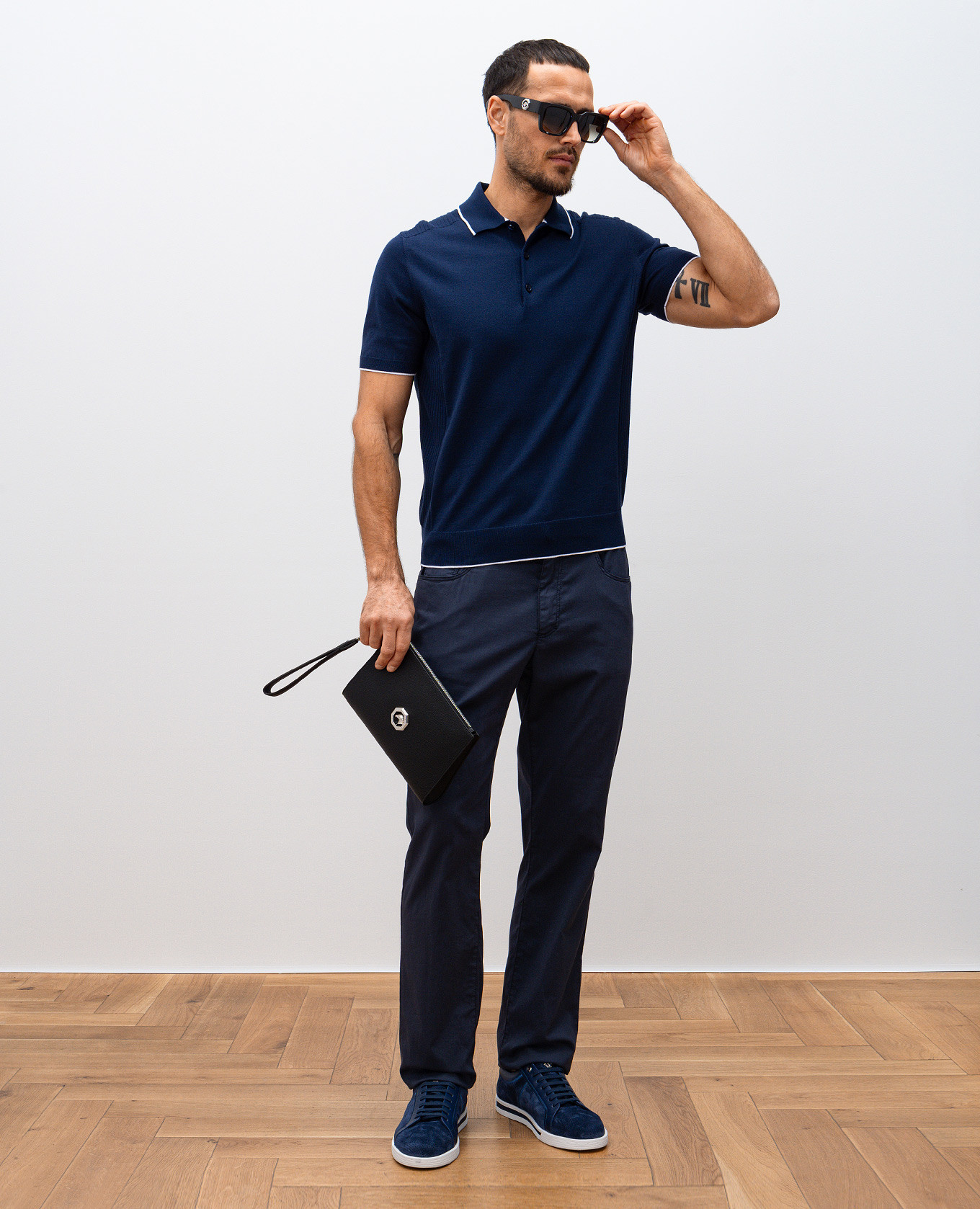 

Blue polo with embroidered monogram logo Stefano Ricci