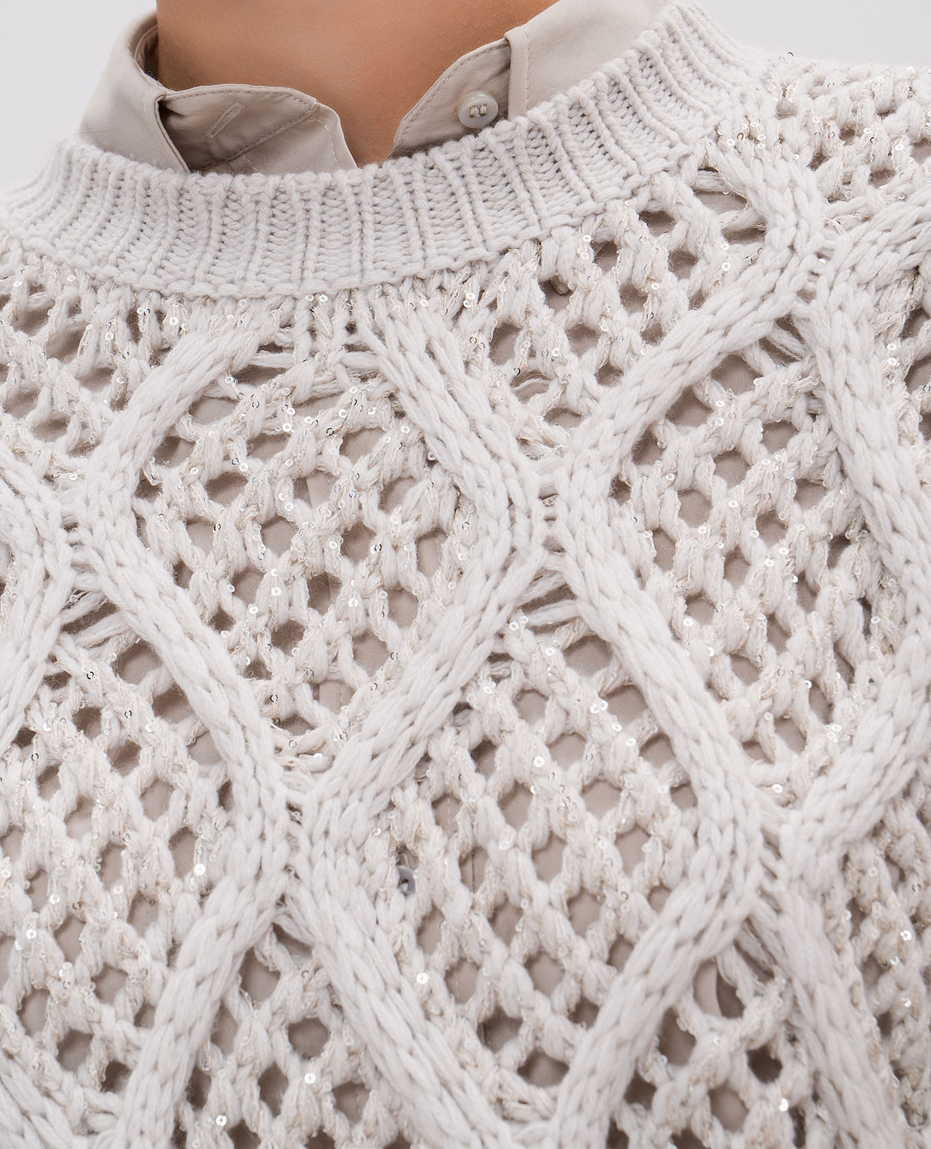 Gray openwork cashmere sweater with sequins Brunello Cucinelli 5