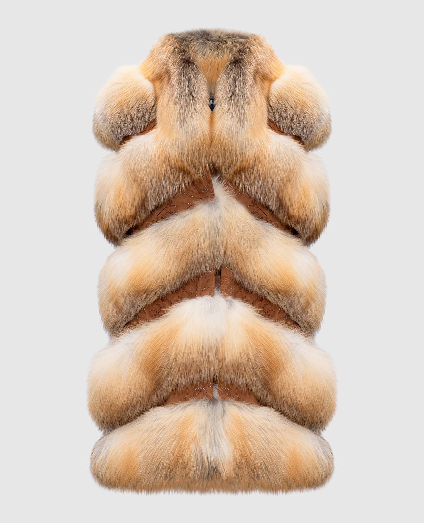 Orange vest made of fox fur with suede inserts marco schera vanoli