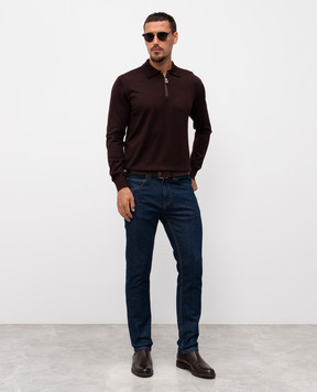 Stefano Ricci Brown cashmere and silk polo shirt K606003Z40F25303