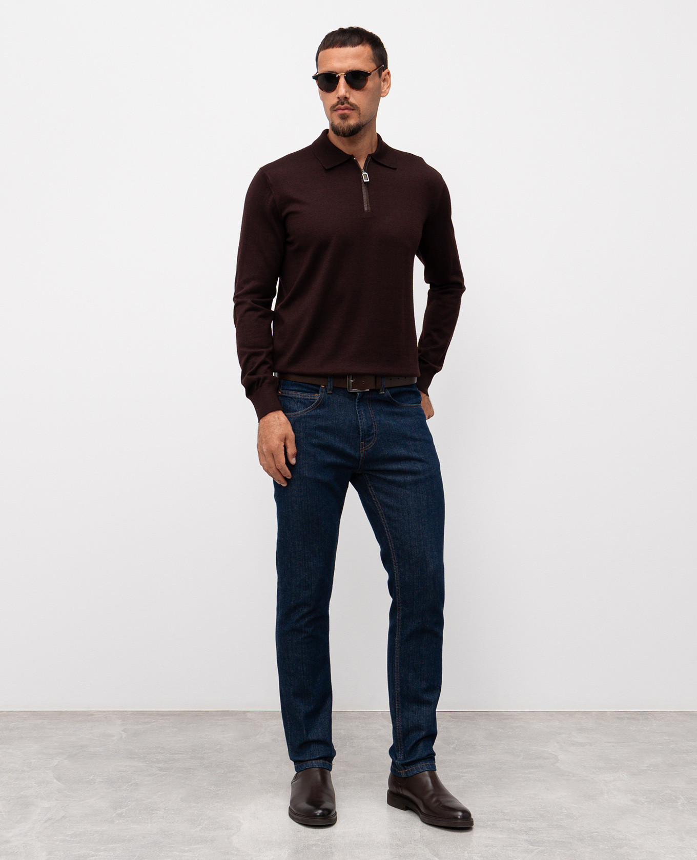 

Brown cashmere and silk polo shirt Stefano Ricci
