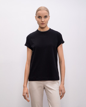Brunello Cucinelli Black T-shirt with monil chain M0T18BD200