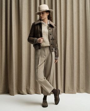 Brunello Cucinelli Beige openwork sweater with silk and linen with sequins MEA360400P