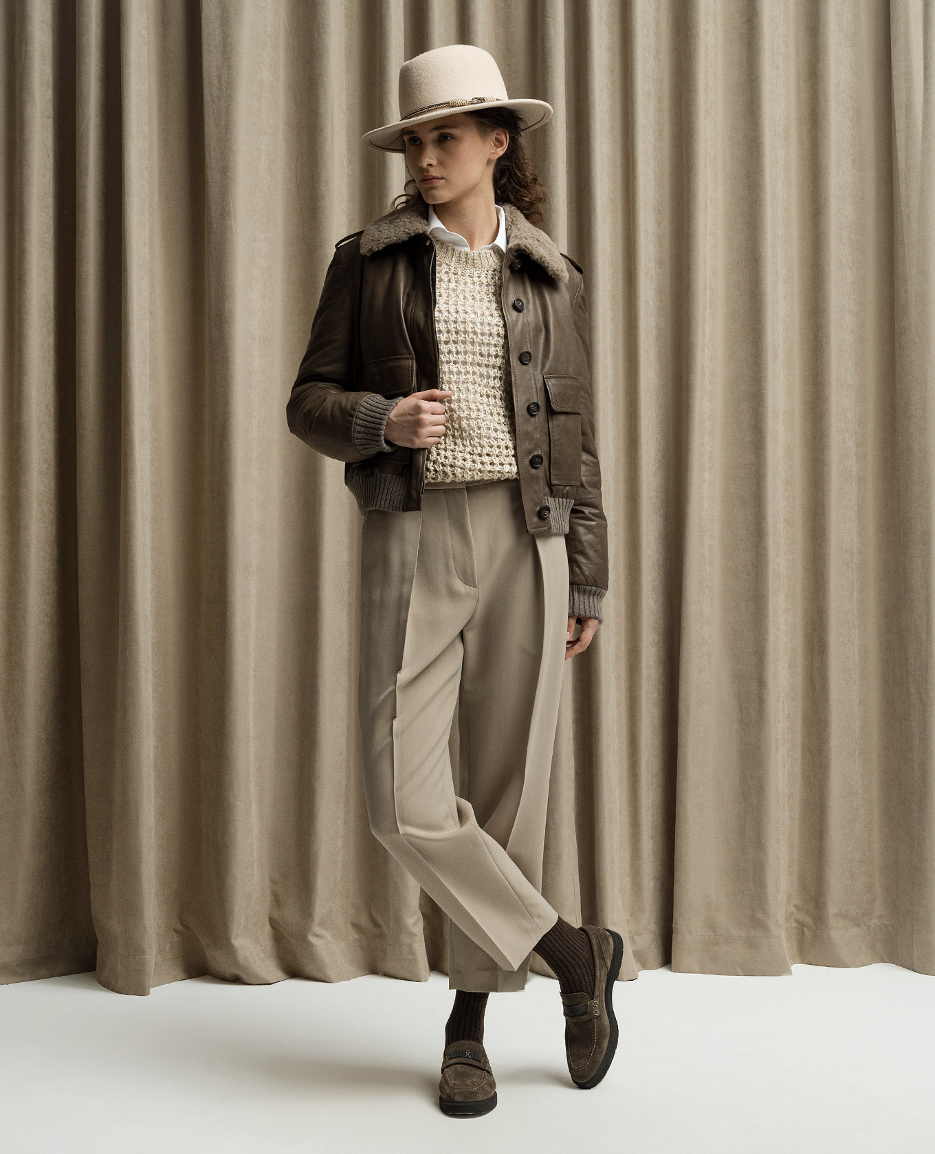 Beige openwork sweater with silk and linen with sequins Brunello Cucinelli 2