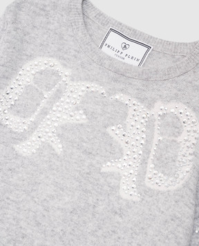 Philipp Plein Children's gray melange wool sweater with crystals GKO0006810