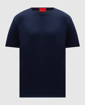 ISAIA Blue silk T-shirt with embroidered emblem MCI154JP001