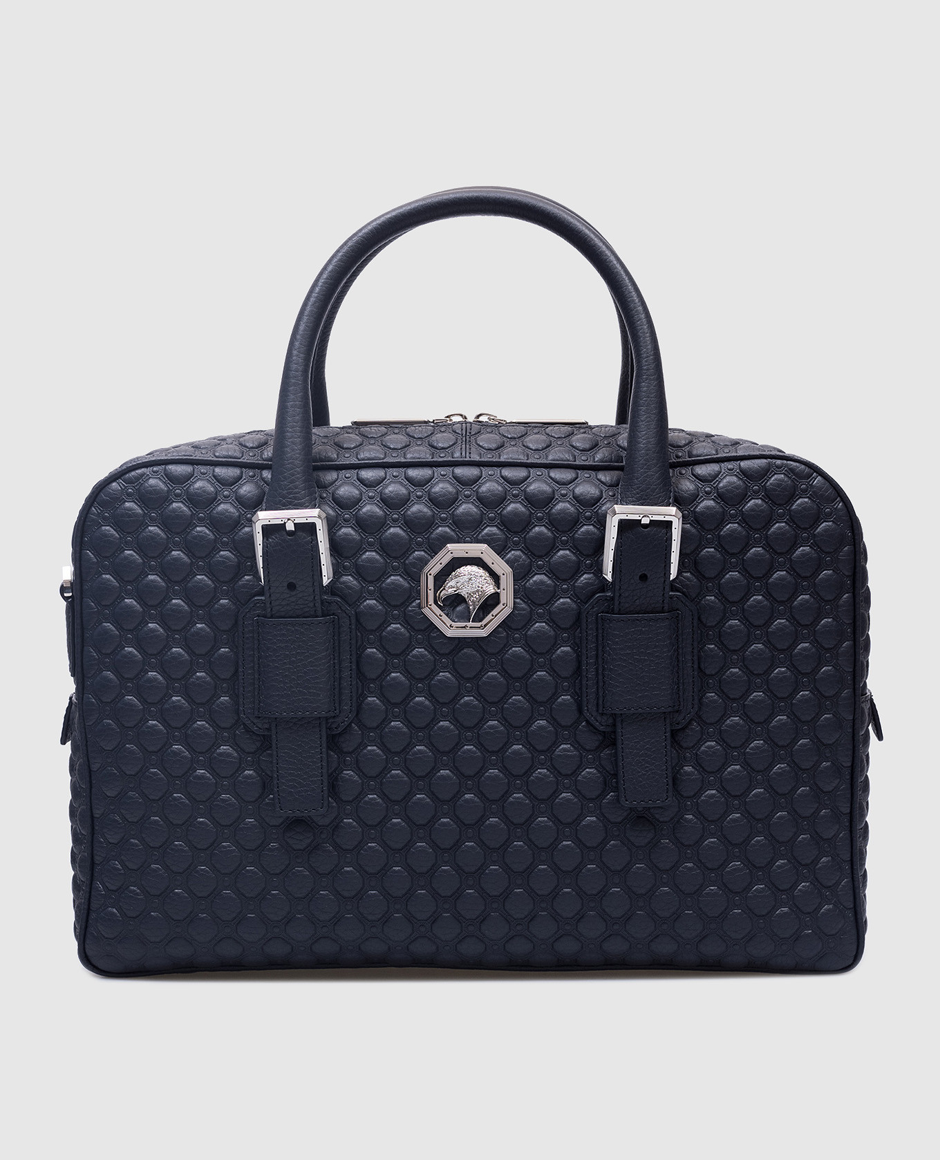 

Blue leather briefcase with branded Asia pattern Stefano Ricci, Синий