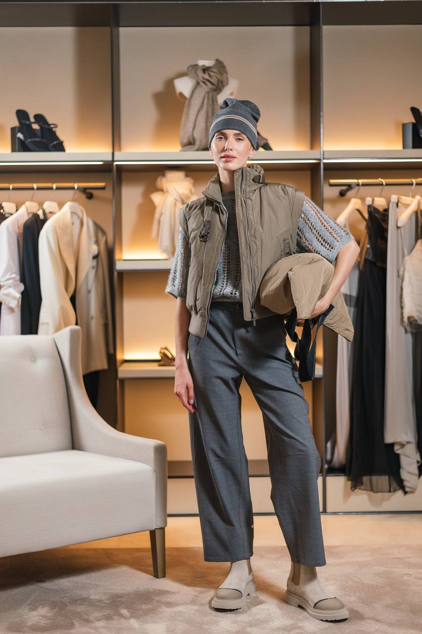 

Gray wool trousers with leather logo Brunello Cucinelli, Grey
