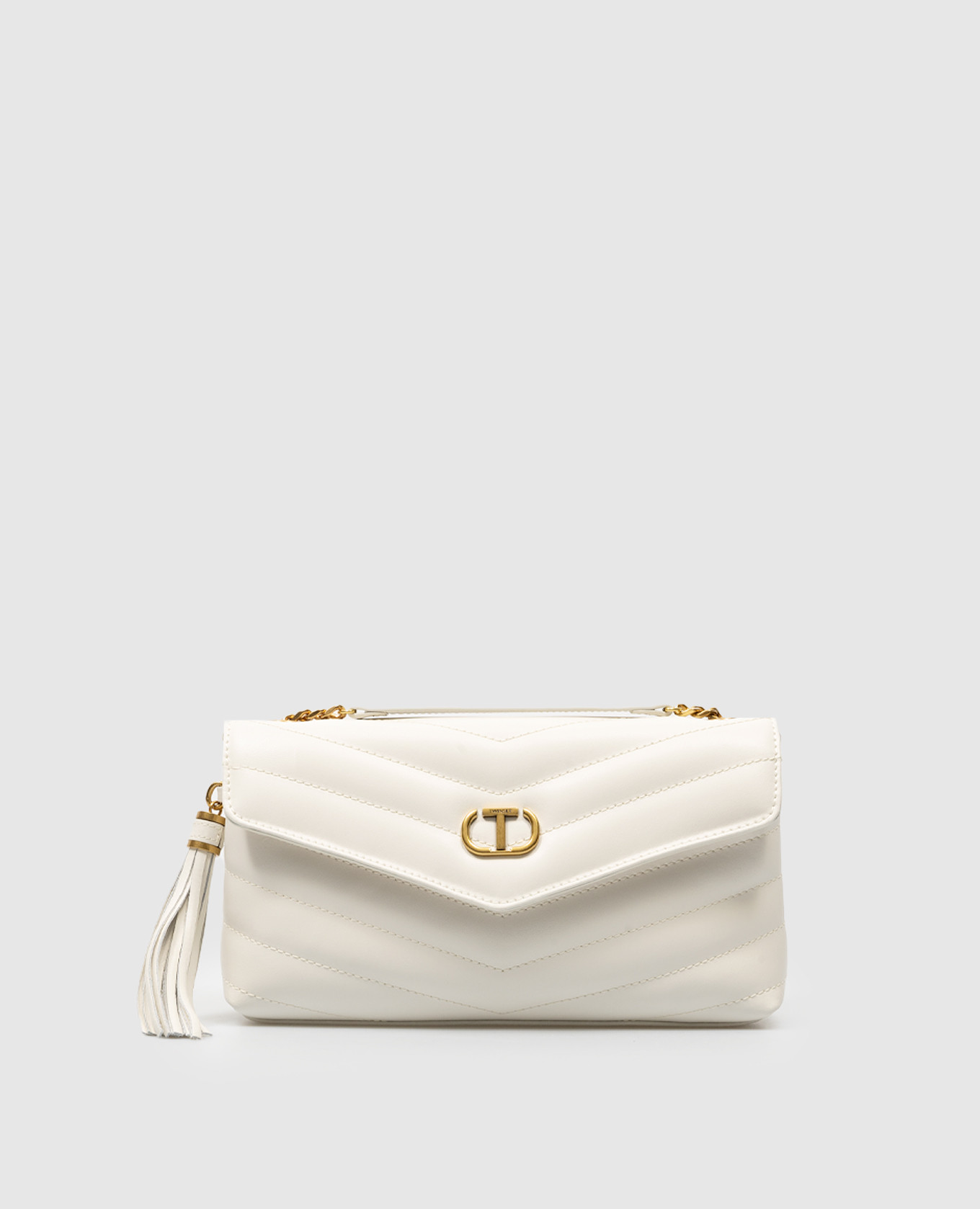 

Dreamy white quilted leather bag with metallic logo Twinset