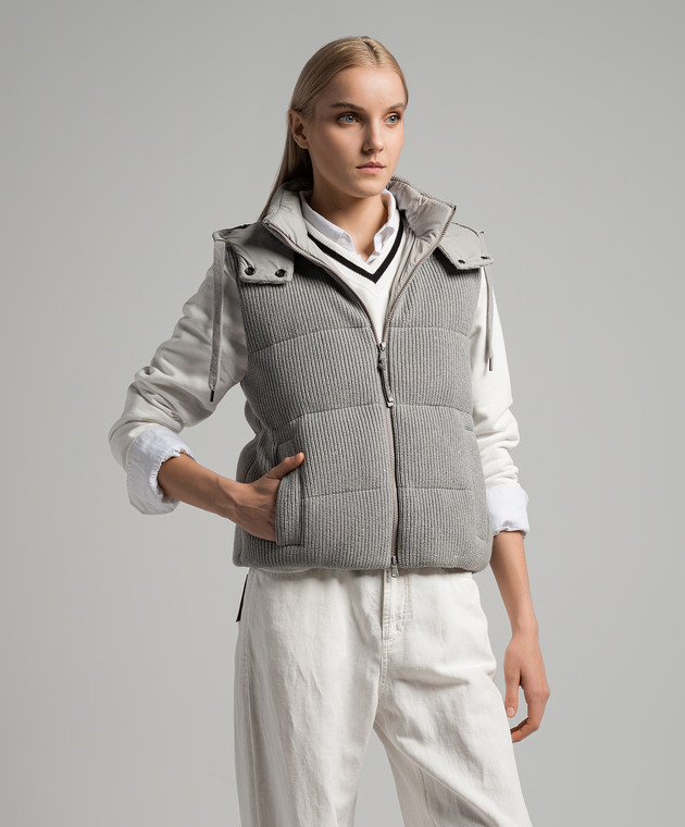 Brunello Cucinelli - Gray down vest with sequins M0DVT2142 - shop