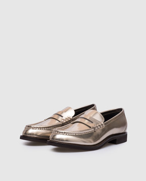 Brunello Cucinelli Gold leather loafers with monil chain MZSPG2741