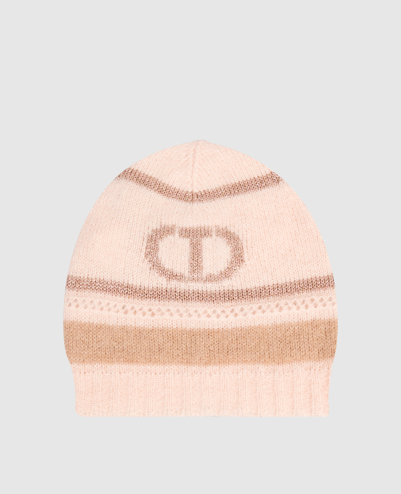 Pink alpaca wool hat with emblem pattern Twinset