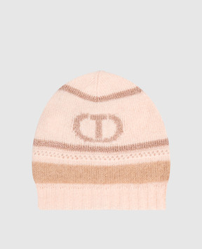 Twinset Pink alpaca wool hat with emblem pattern 252TO5591