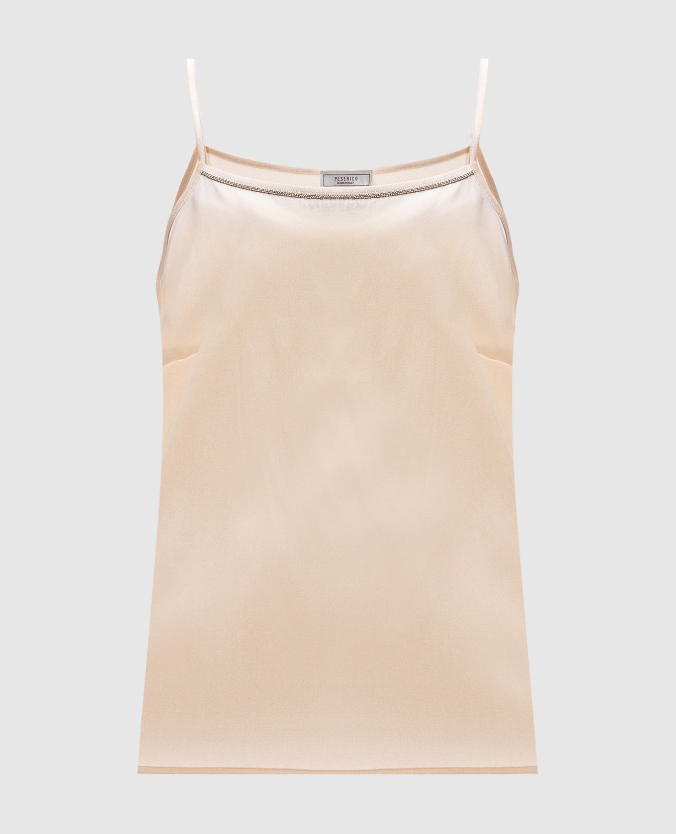 

Beige silk top with monil chain Peserico
