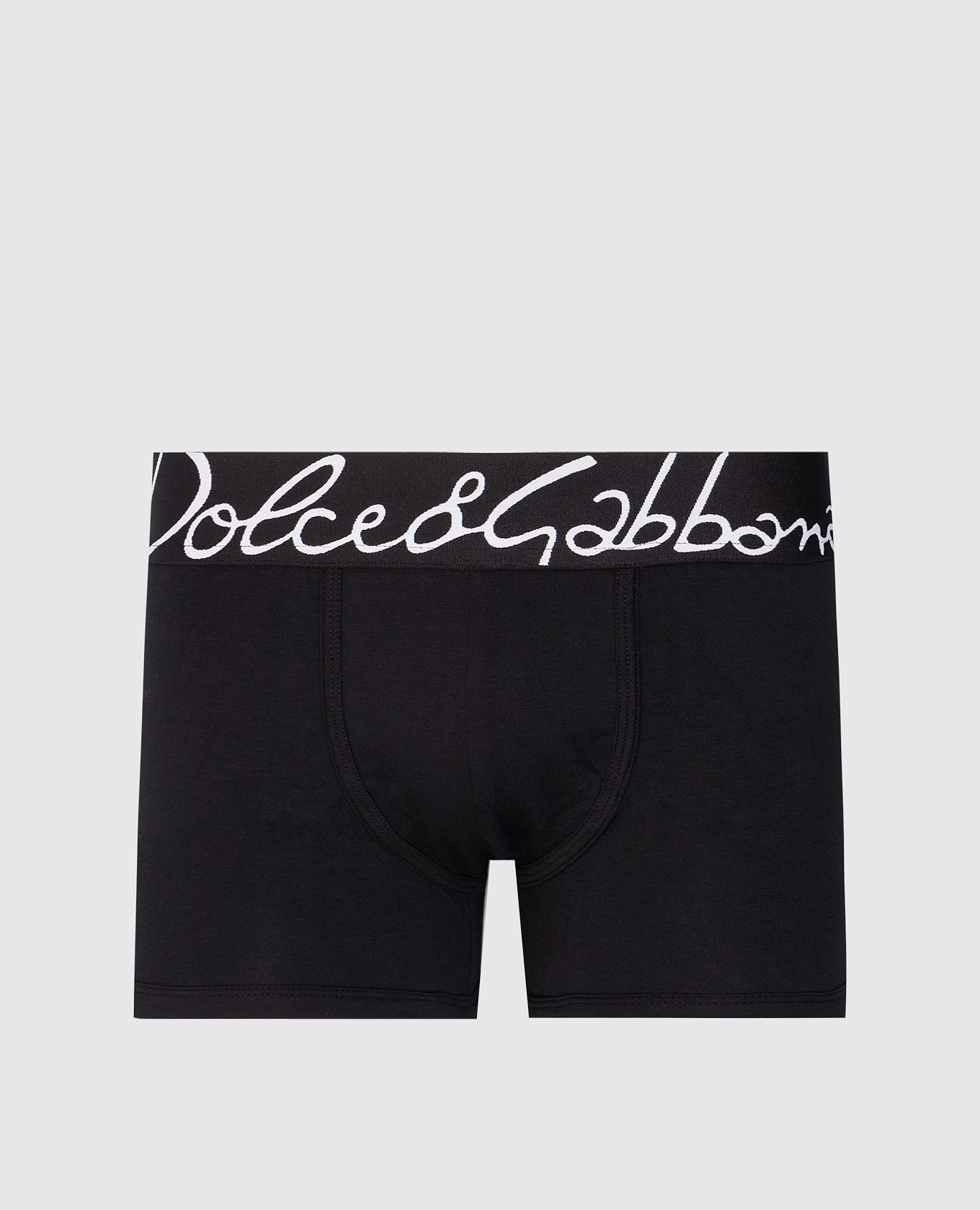 Black boxer briefs with a logo pattern