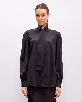Dolce&Gabbana Black silk blouse with monogram logo F5P98TFURAG