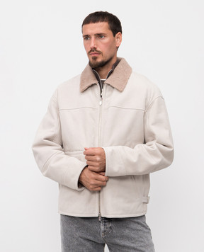 Brunello Cucinelli Gray sheepskin coat with textured stripe MPMPE2055