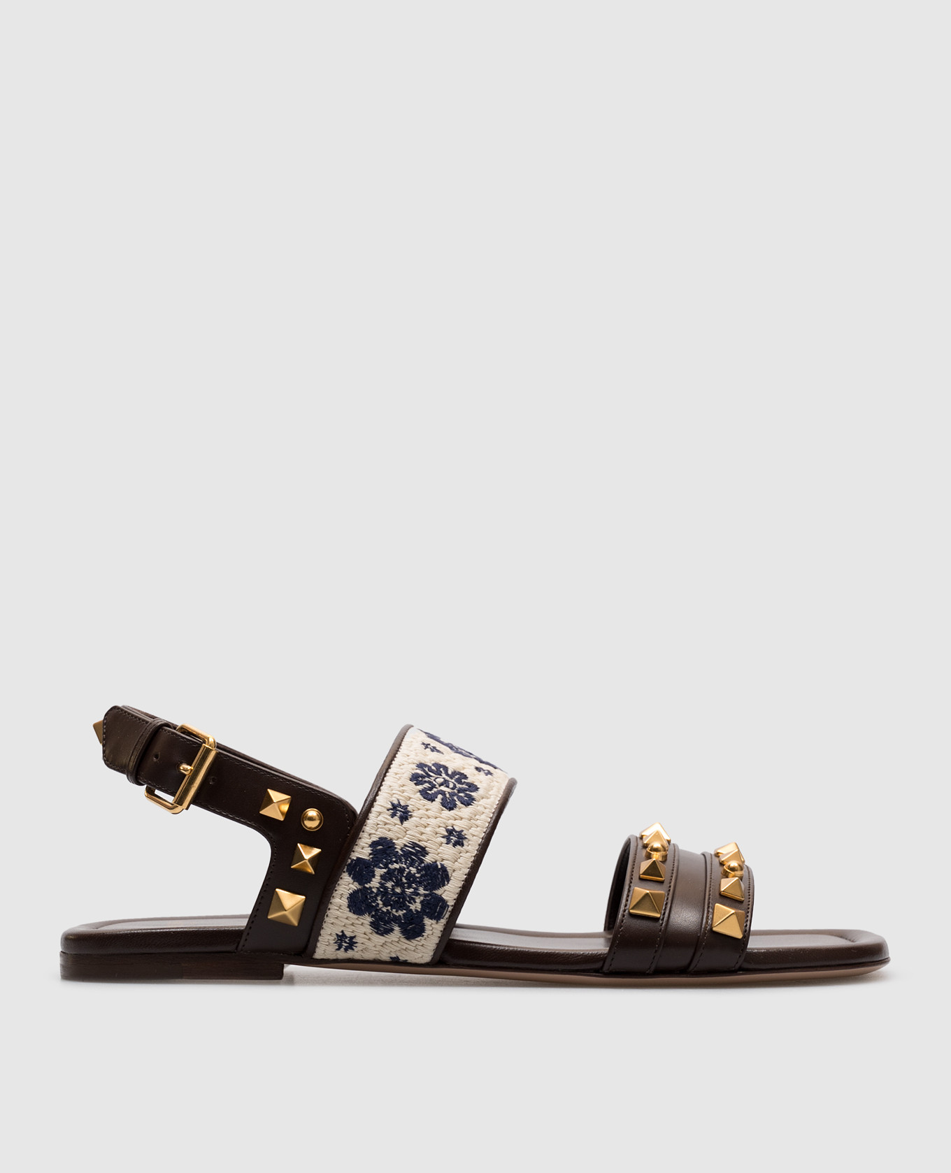 Brown leather sandals with embroidery Valentino
