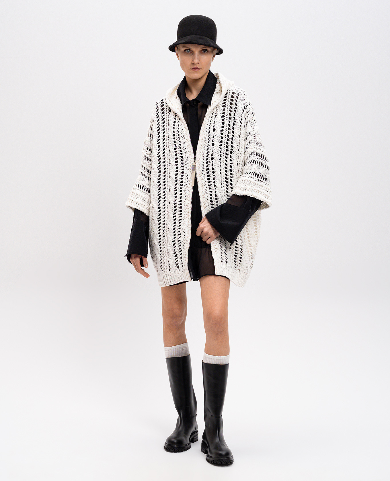 

White openwork cardigan with hood Brunello Cucinelli