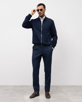 Stefano Ricci Blue wool, silk and linen trousers with logo M1T81A0006WKL01L