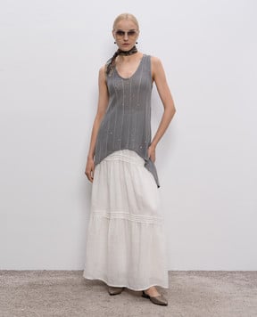Brunello Cucinelli Gray linen and silk top with sequins M10515620