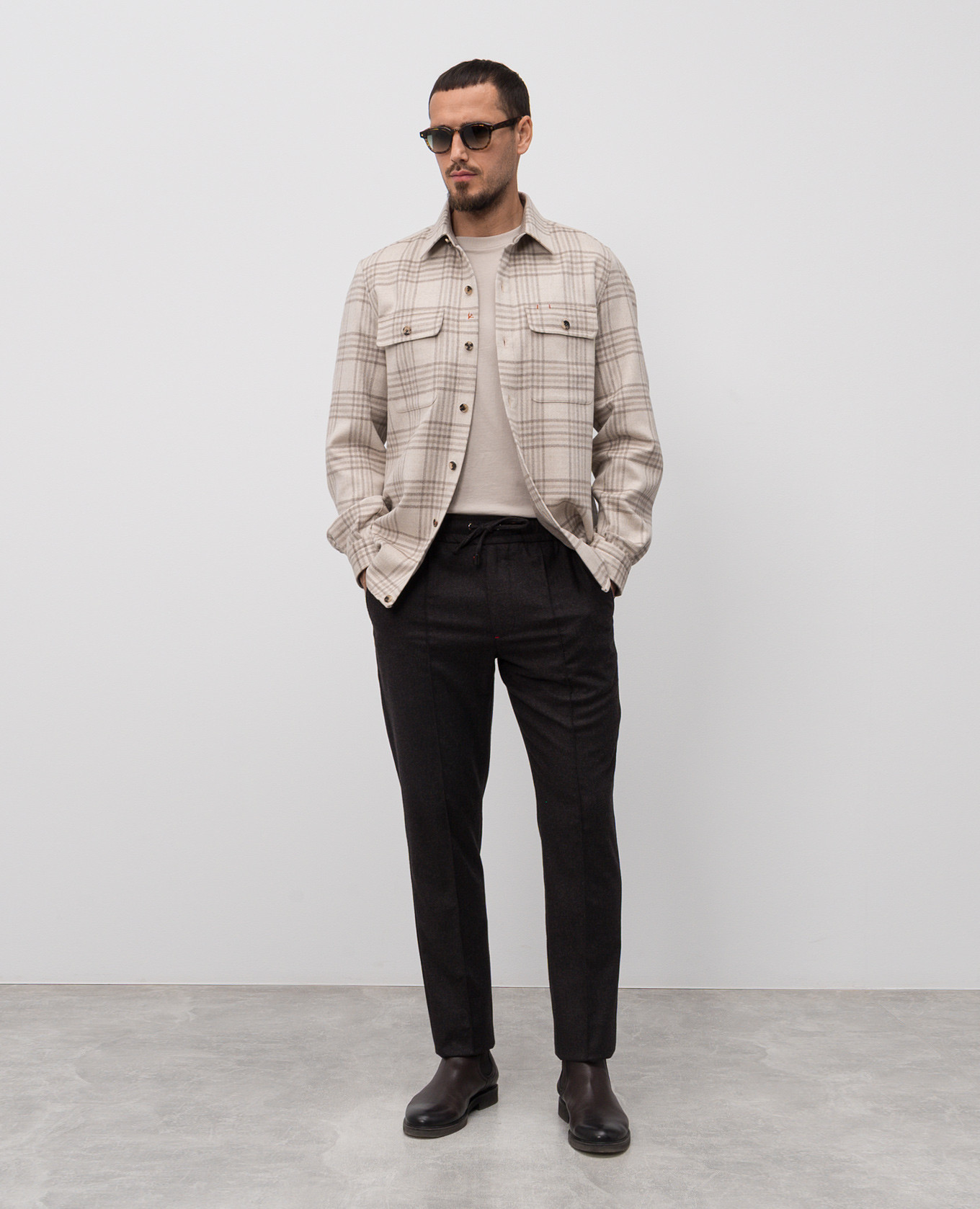 

Beige wool check shirt ISAIA