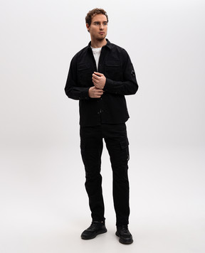 C.P. Company Black cargo pants with logo patch MPA056A005694G