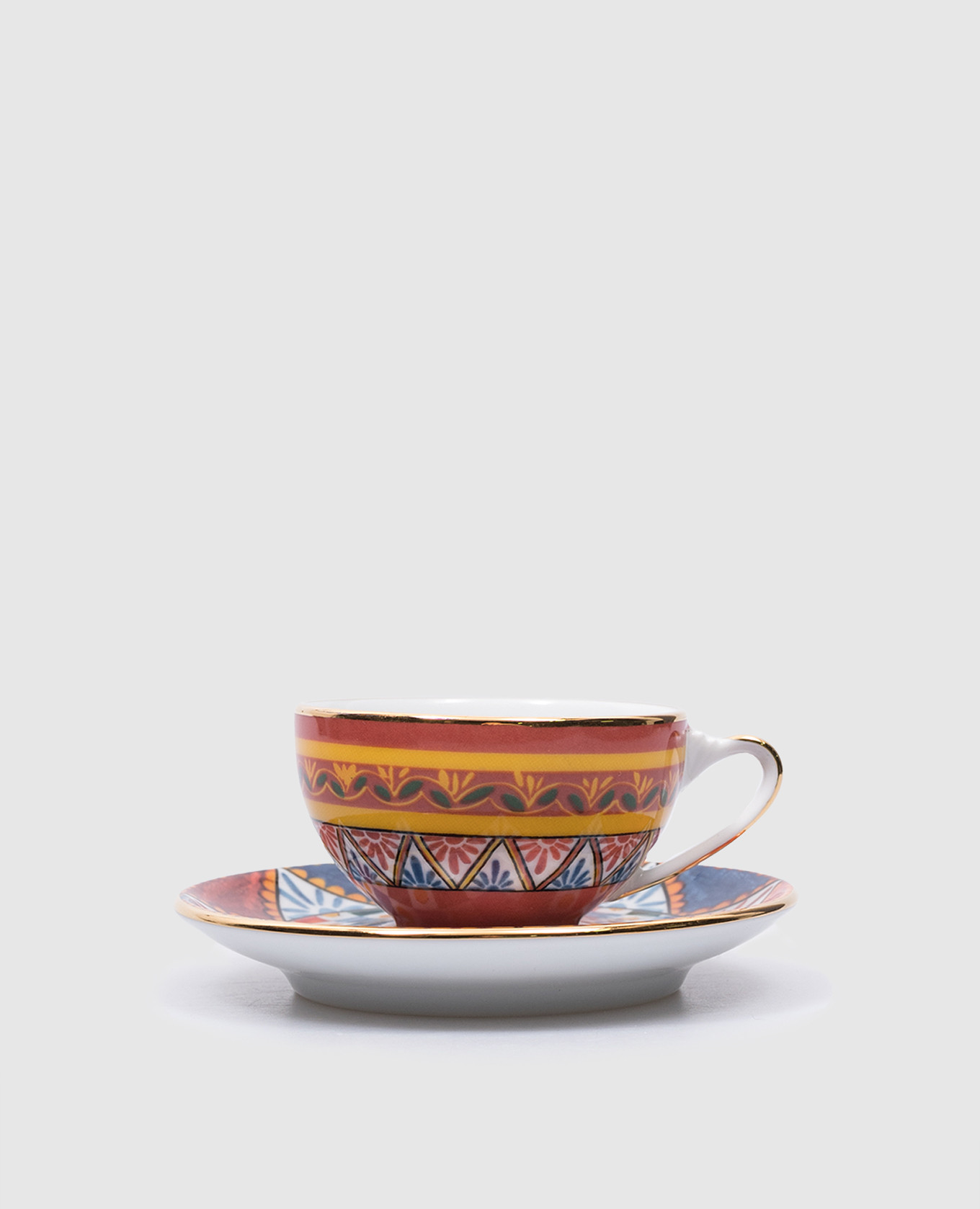 

Porcelain coffee set of cup and saucer with Carretto Siciliano branded print Dolce&Gabbana, White