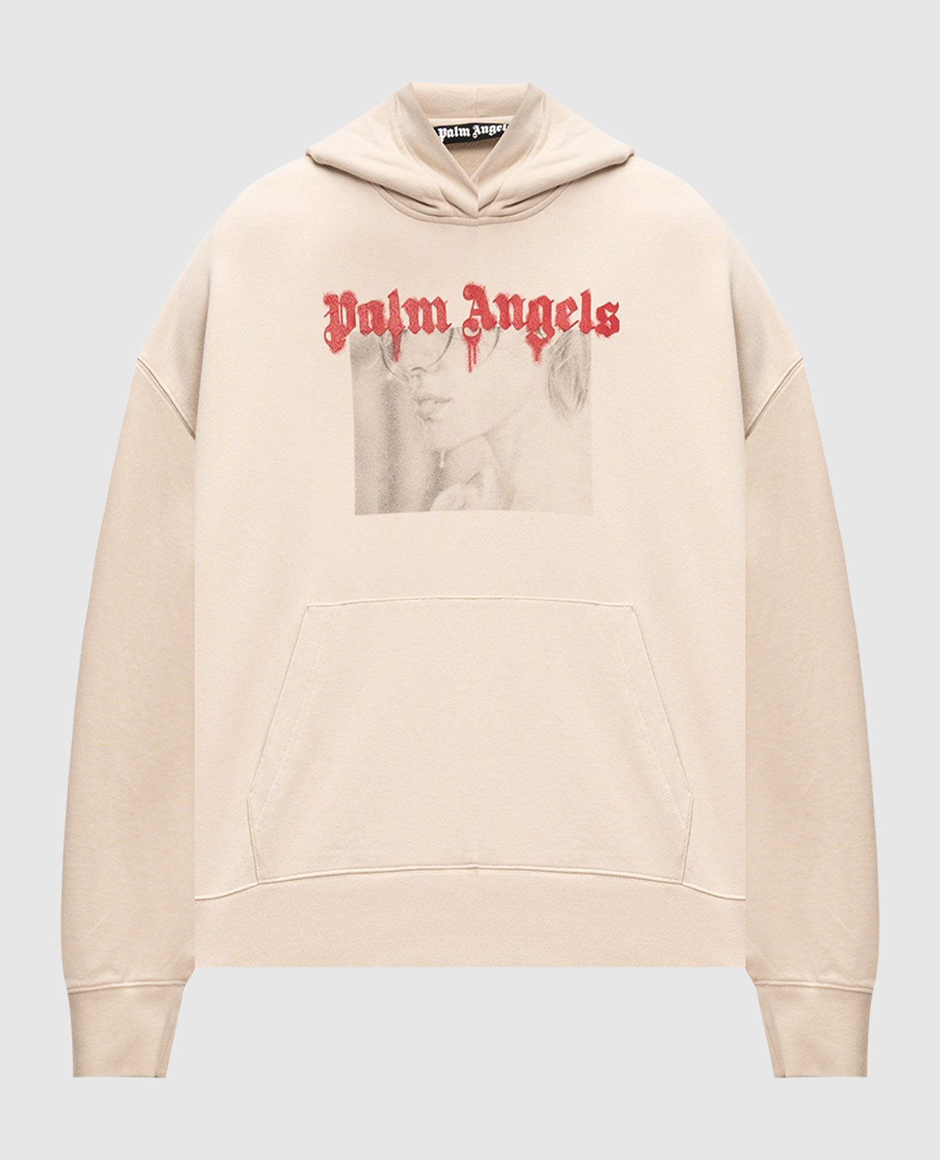 

Beige PORTRAIT PENCIL hoodie with print Palm Angels