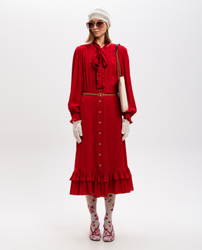 Valentino Red shirt dress made of silk with ruffles 6B3VAF011MH
