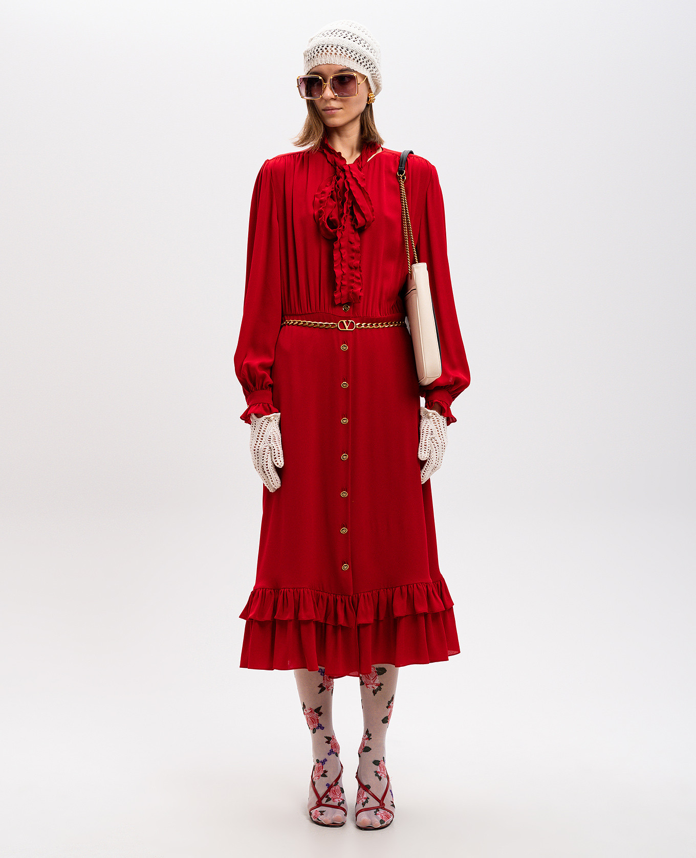 

Red shirt dress made of silk with ruffles Valentino, Black