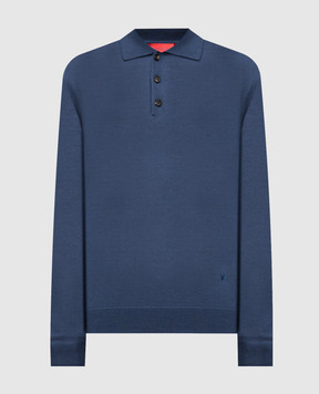 ISAIA Blue wool, silk and cashmere polo shirt MG8087Y0374