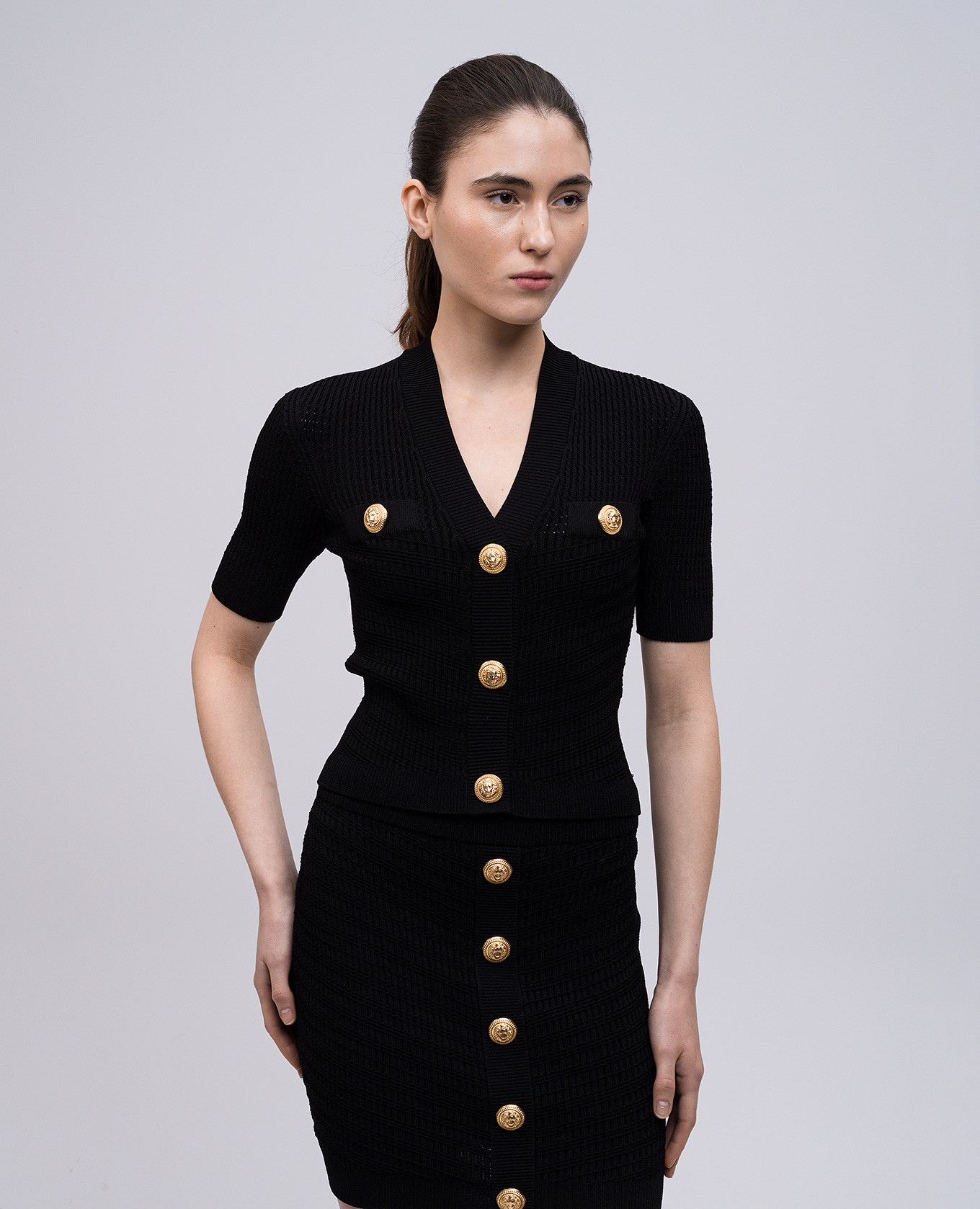 

Black short-sleeved patterned cardigan Balmain