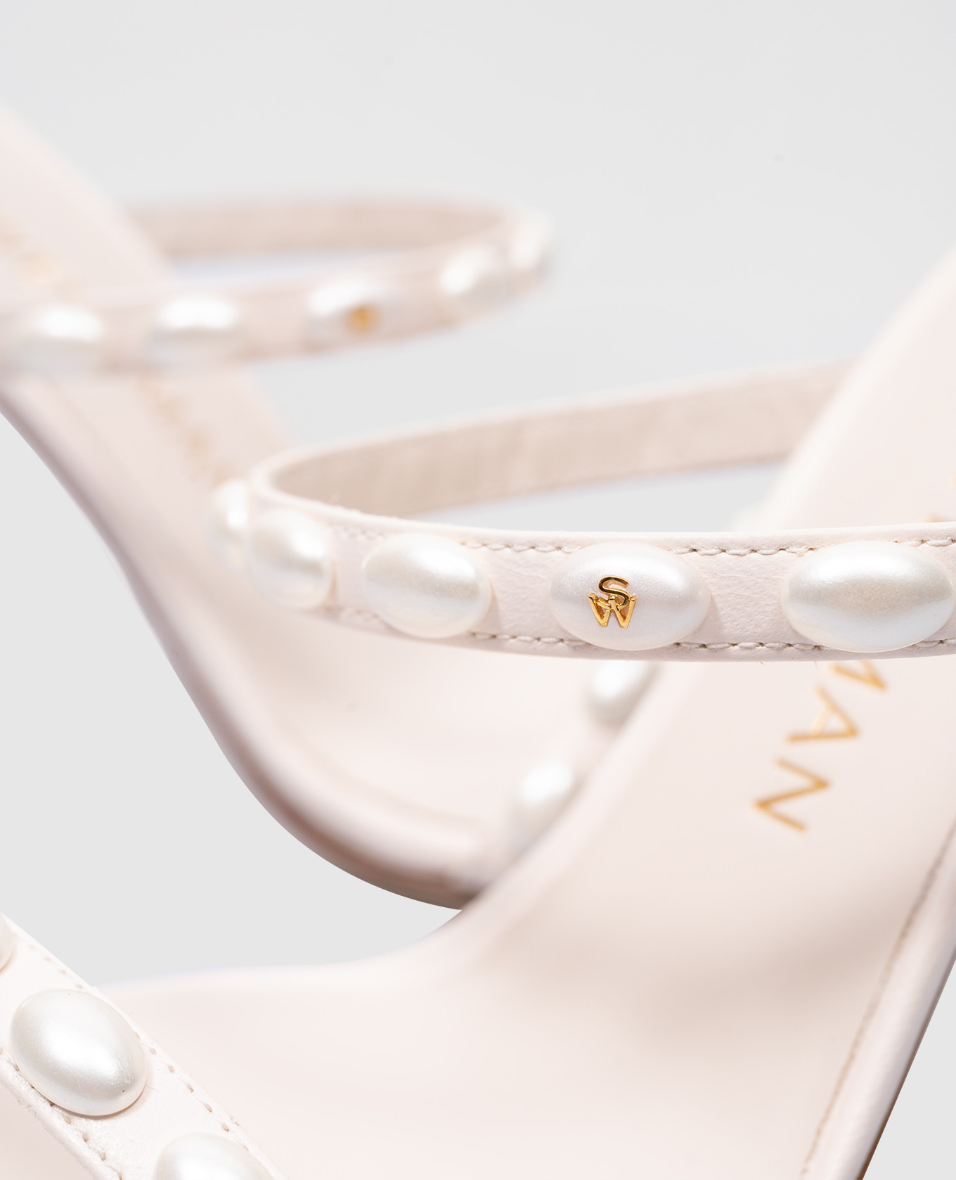 ALEENA PEARLITA white leather mules with beads Stuart Weitzman 5