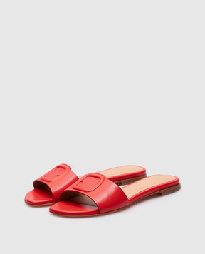 Santoni Red leather flip-flops with logo WHPF71489HA1NKED