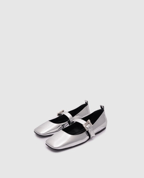 Sergio Rossi Twenty Buckle silver leather ballet flats with crystals B07390MVIL01
